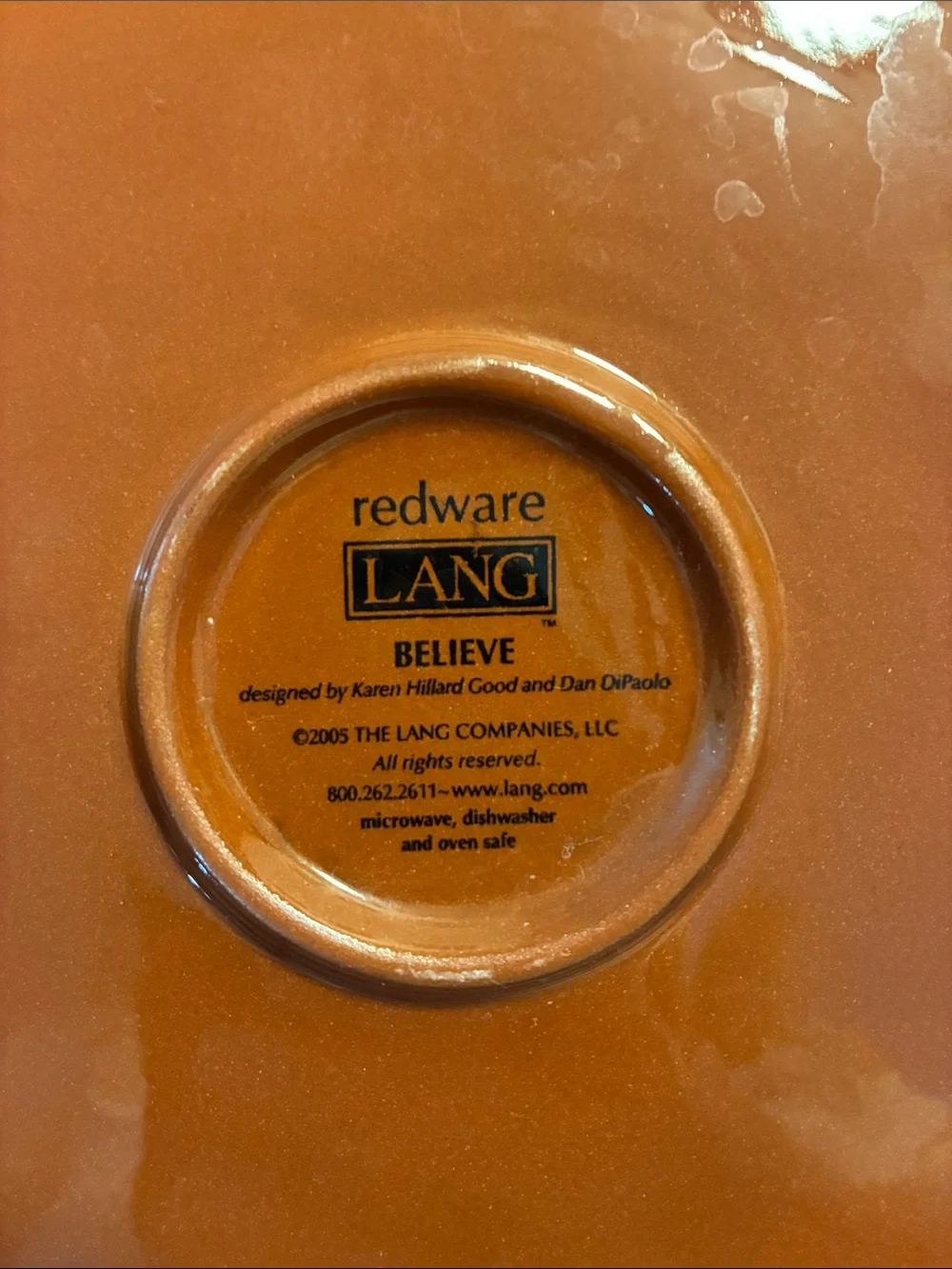Lang Redware “Believe” Snowman Ceramic Pie Plate by Karen Hillard 2005